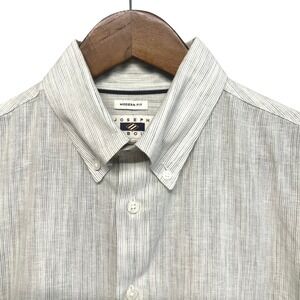 Joseph Abboud Mens Sz M Button Down Shirt Modern Fit Linen Cotton Blend Striped‎